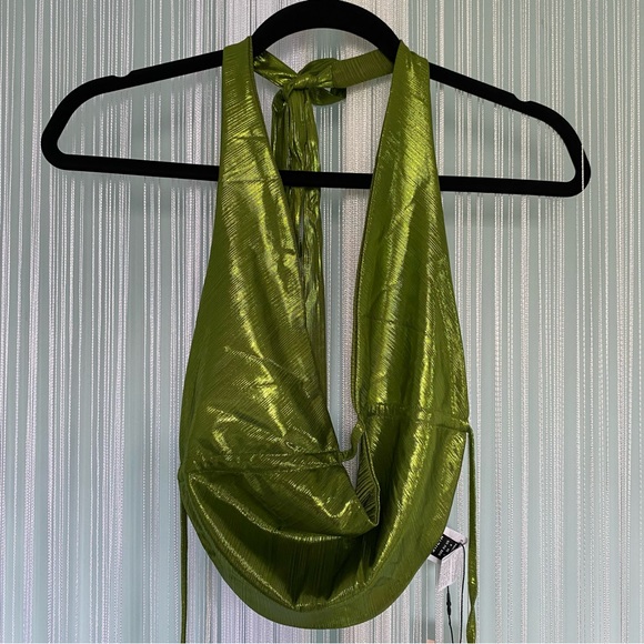 Lime Green Metallic Halter Top NWT Size S - Picture 5 of 12